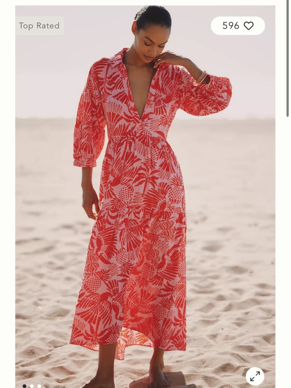 Anthropologie Celandine Carolita Printed Tiered Shirt Dress Pink Red Tropical S